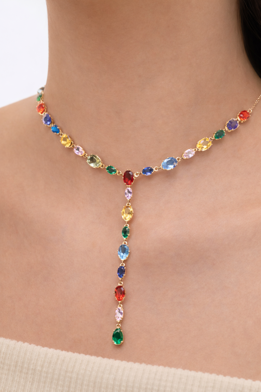 Colored Drop Down Choker Necklace